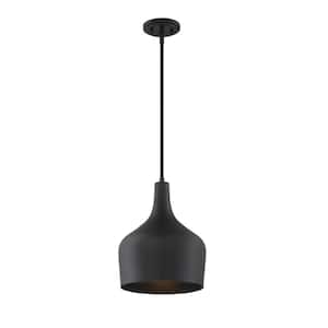 Meridian 10.5 in. W x 14 in. H 1-Light Matte Black Pendant with Contemporary Metal Shade