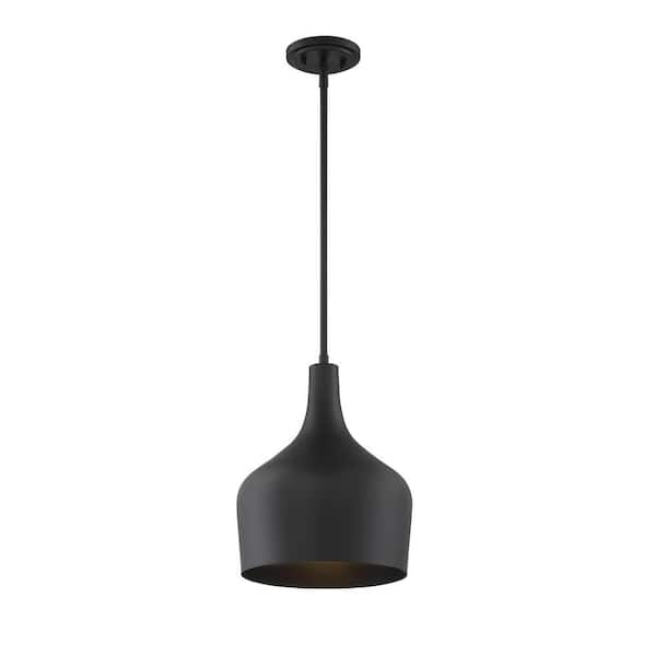 Savoy House Meridian 10.5 in. W x 14 in. H 1-Light Matte Black Pendant with Contemporary Metal Shade
