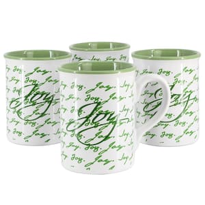 Inspirational Words Joy 4-Piece 16 oz. Stoneware Mug Set in Green