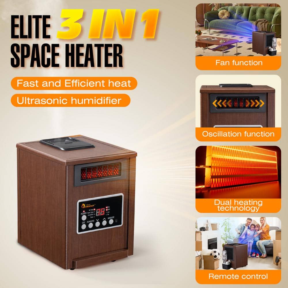 Walnut Electric Infrared Heater with Humidifier and Fan
