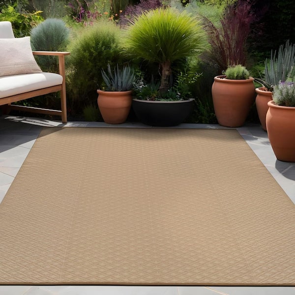 Jewel Beige 9 ft. x 12 ft. Diamond Geometric Washable Trellis Reversible Indoor Outdoor Area Rug