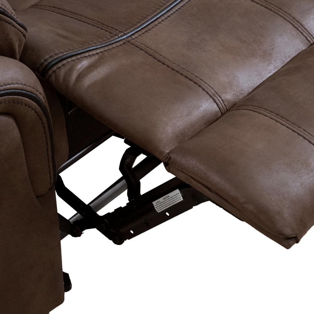 87" Brown Suede Reclining Sofa with Cup Holders