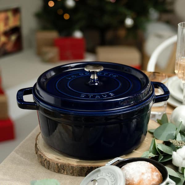 staub Cast Iron 4 qt. Round Cast Iron Dutch Oven in Dark Blue with