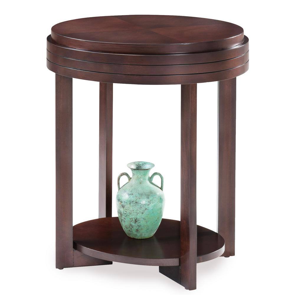Chocolate Cherry Oval End Table with Lower Shelf