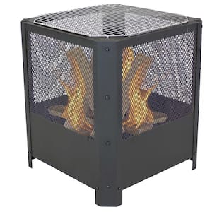 Grelha 16 in. Square Outdoor Steel Fire Pit with Grilling Grate