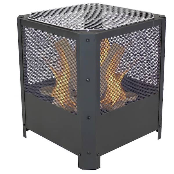 Sunnydaze Grelha 16 in. Square Outdoor Steel Fire Pit with Grilling Grate