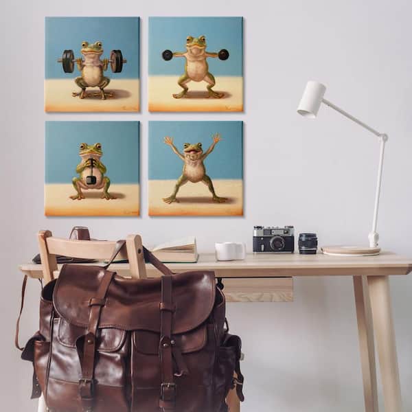 Weightlifting Frogs Various Workouts by Lucia Heffernan 4 Piece Unframed Sports Graphic Art Print 17 in. x 17 in.