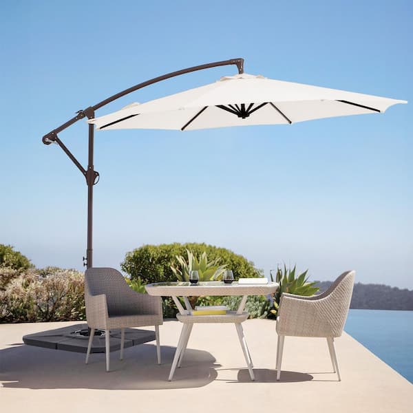 JEAREY 10ft Cantilever Offset Patio Umbrella with Weighted Base in Off-White