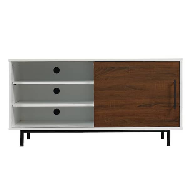 Bell'O Wakeman Two-Tone TV Stand for 55 in. TVs in High Gloss White/Wakefield Oak