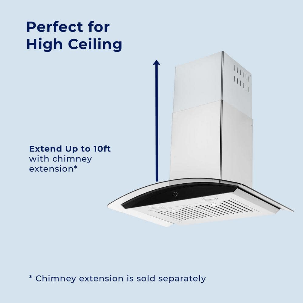 36" Stainless Steel Convertible Wall Mount Range Hood with Charcoal Filter