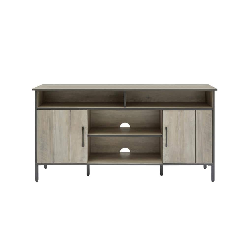 57.87 in. W x 15.75 in. D x 29.72 in. H Gray Linen Cabinet TV Stand with Op