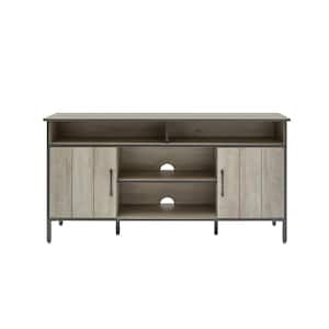 57.87 in. W x 15.75 in. D x 29.72 in. H Gray Linen Cabinet TV Stand with Open Shelving and Two Storage Cabinets