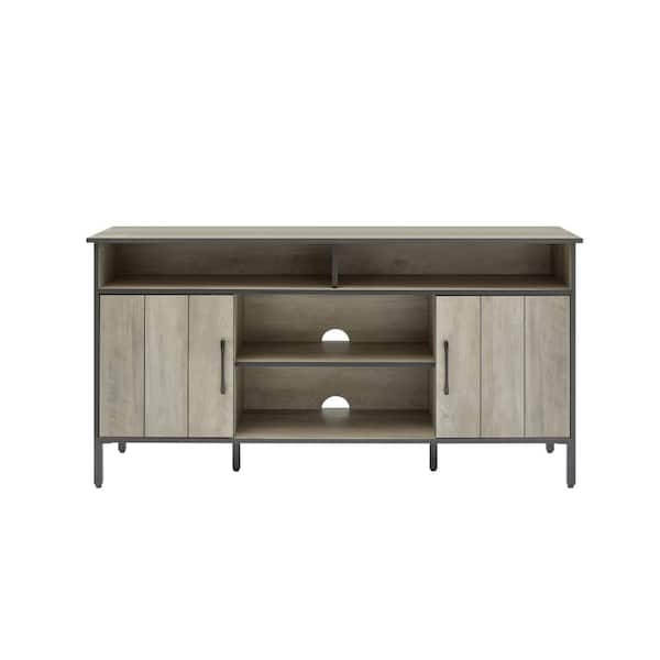 Unbranded 57.87 in. W x 15.75 in. D x 29.72 in. H Gray Linen Cabinet TV Stand with Open Shelving and Two Storage Cabinets