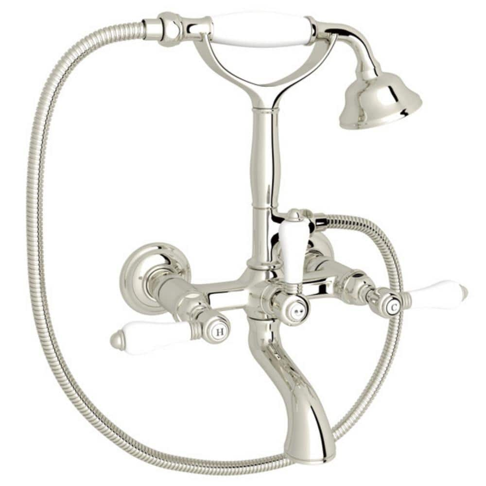 UPC 824438071438 product image for 2-Handle Wall Mount Roman Tub Faucet with Hand Shower in. Polished Nickel | upcitemdb.com