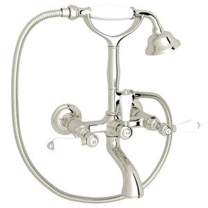 2-Handle Wall Mount Roman Tub Faucet with Hand Shower in Polished Nickel