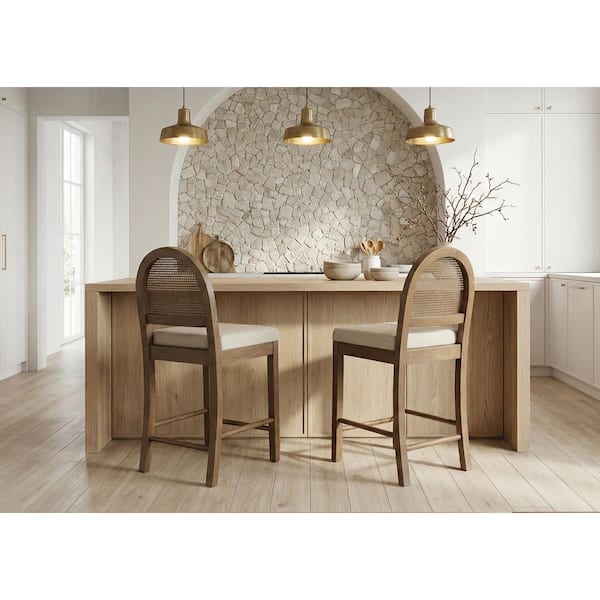 Thatch 39 in. H Brown Rattan Wood Organic Modern Counter Height Stools (Set of 2)