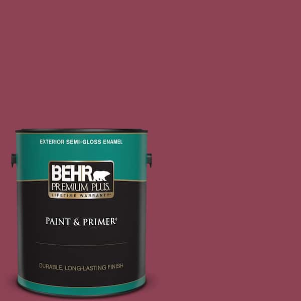 BEHR PREMIUM PLUS 1 gal. #120D-6 Cranberry Splash Semi-Gloss Enamel Exterior Paint & Primer