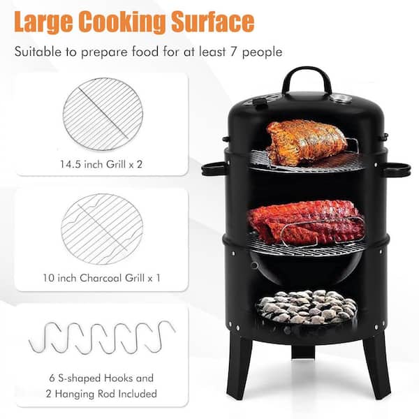 Barton Vertical 18 Charcoal Smoker with Temperature Gauge BBQ Smoker Grill  for Outdoor Cooking Grilling