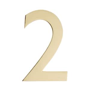 4 in. Polished Brass Floating House Number 2