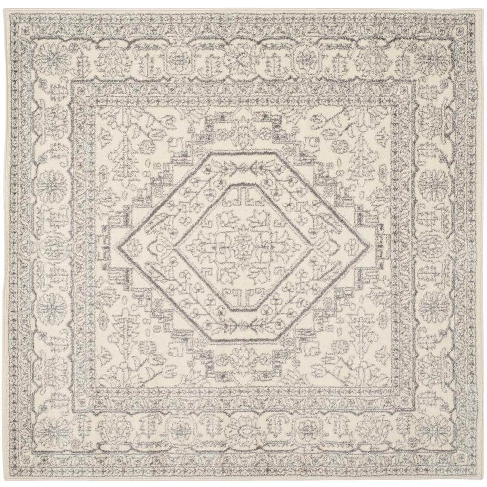Elegant Ivory and Silver 12' Square Synthetic Easy-Care Rug