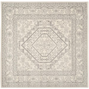 Adirondack Ivory/Silver 12 ft. x 12 ft. Border Medallion Square Area Rug