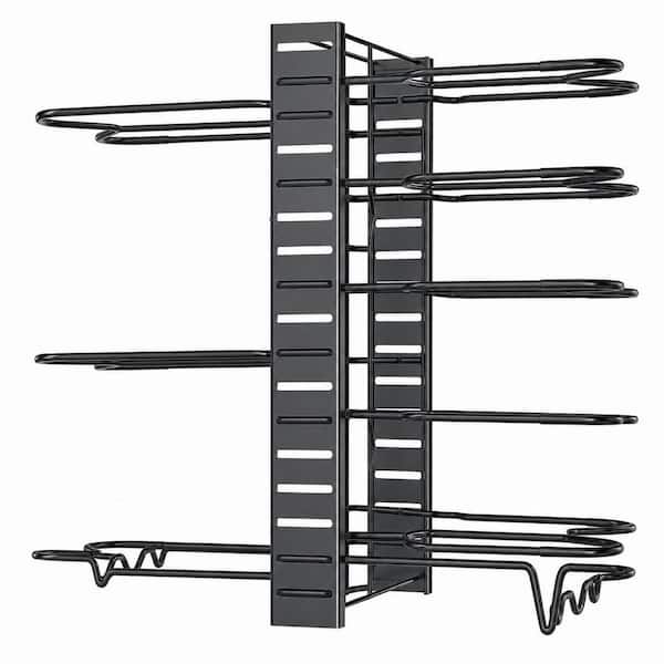 8-Tier 16.5 in. H Black Standing Pot Rack with 3 DIY Methods for Cabinet, Adjustable Organizer for Pots, Pans and Lids
