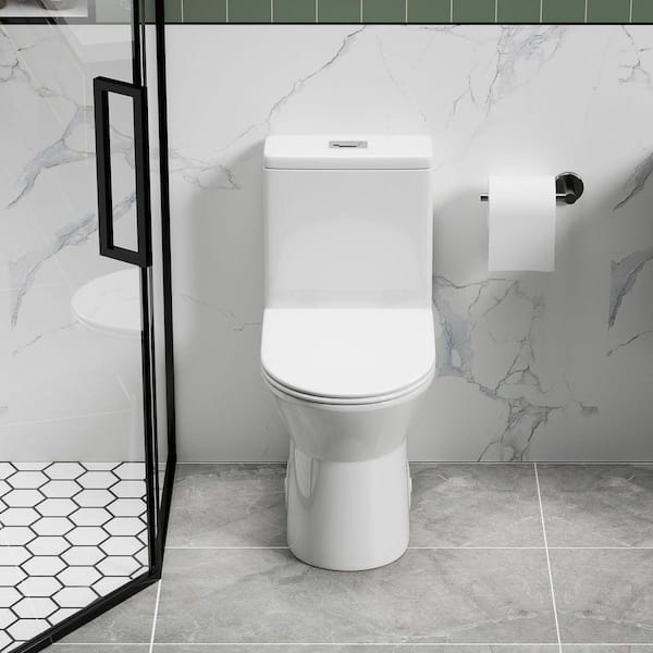 1.1/1.6 GPF Dual Flush 1-Piece Elongated Toilet, 12 in. Rough-In Rimless Bowl with Soft Closing Seat, White