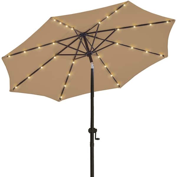 wikiwiki 11 ft. Solar LED Lighted Market Patio Umbrella with Crank and Tilt in Tan