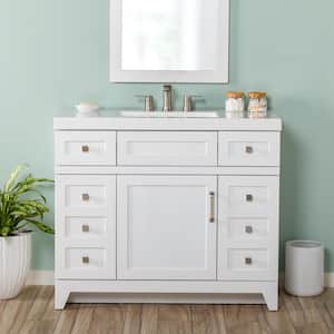 Rosedale 42 in. W x 19 in. D x 37 in. H Single Sink Freestanding Bath Vanity in White with White Cultured Marble Top