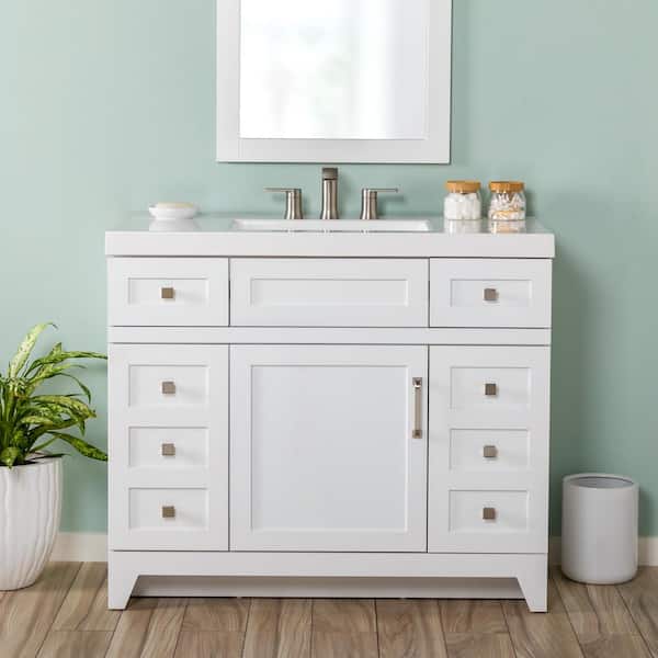 Home Decorators Collection Rosedale 43 in. W x 19 in. D x 37 in. H Single Sink Freestanding Bath Vanity in White with White Cultured Marble Top