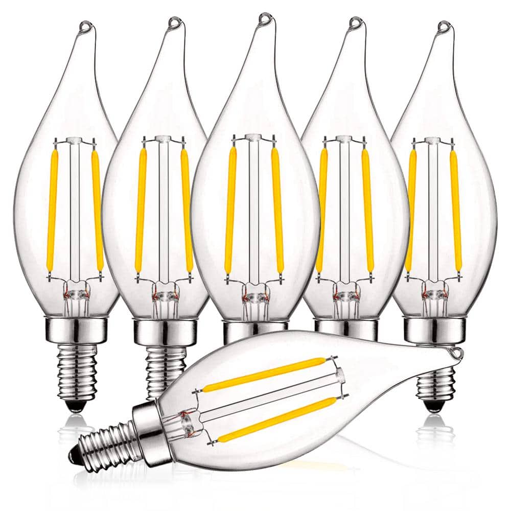 Dimmable 4W Soft White LED Candelabra Bulbs, E12 Base, 6-Pack