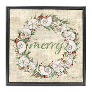 Shells and Holly Merry by Paul Brent Black Floater Frame Typography Graphic Art Print 25 in. x 25 in.