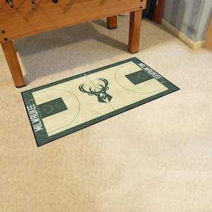 NBA Milwaukee Bucks Tan 3 ft. x 5 ft. Indoor Basketball Court Runner Rug