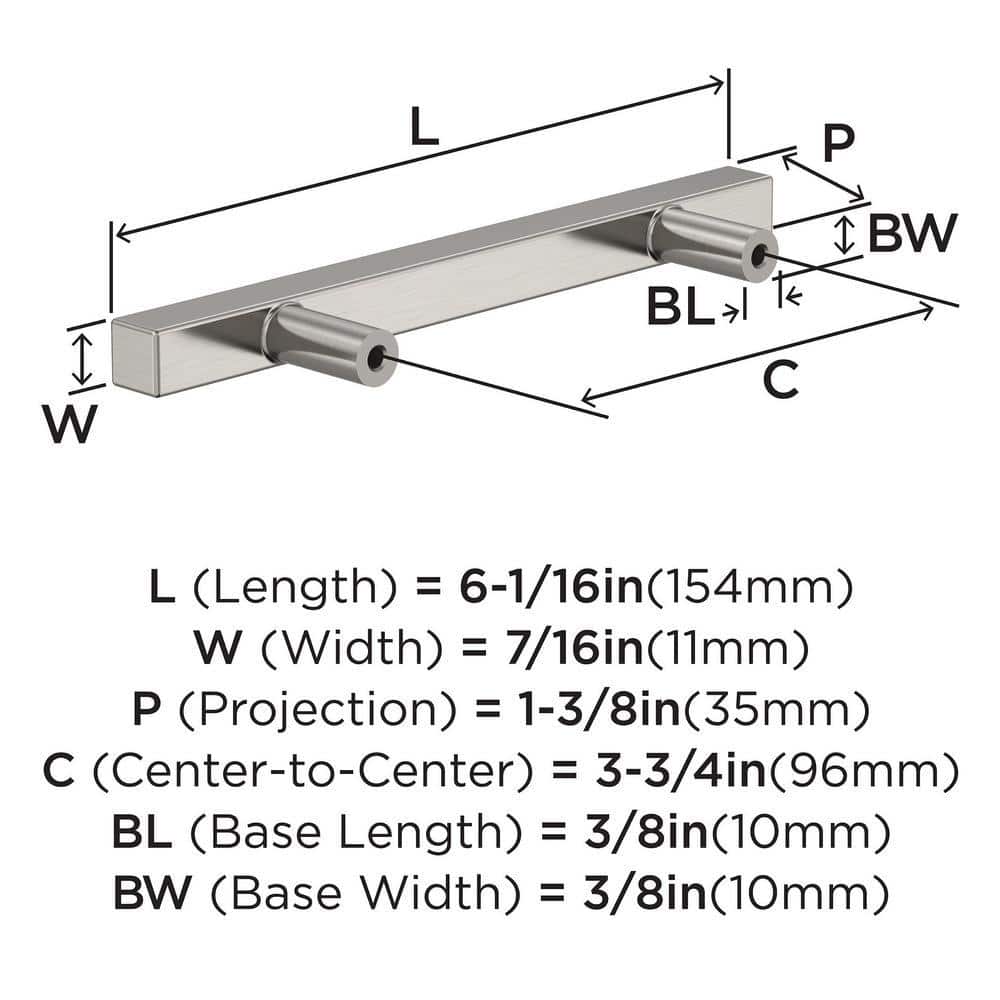 Brushed Nickel Modern Square Bar Pulls with Mounting Hardware, 10 Pack