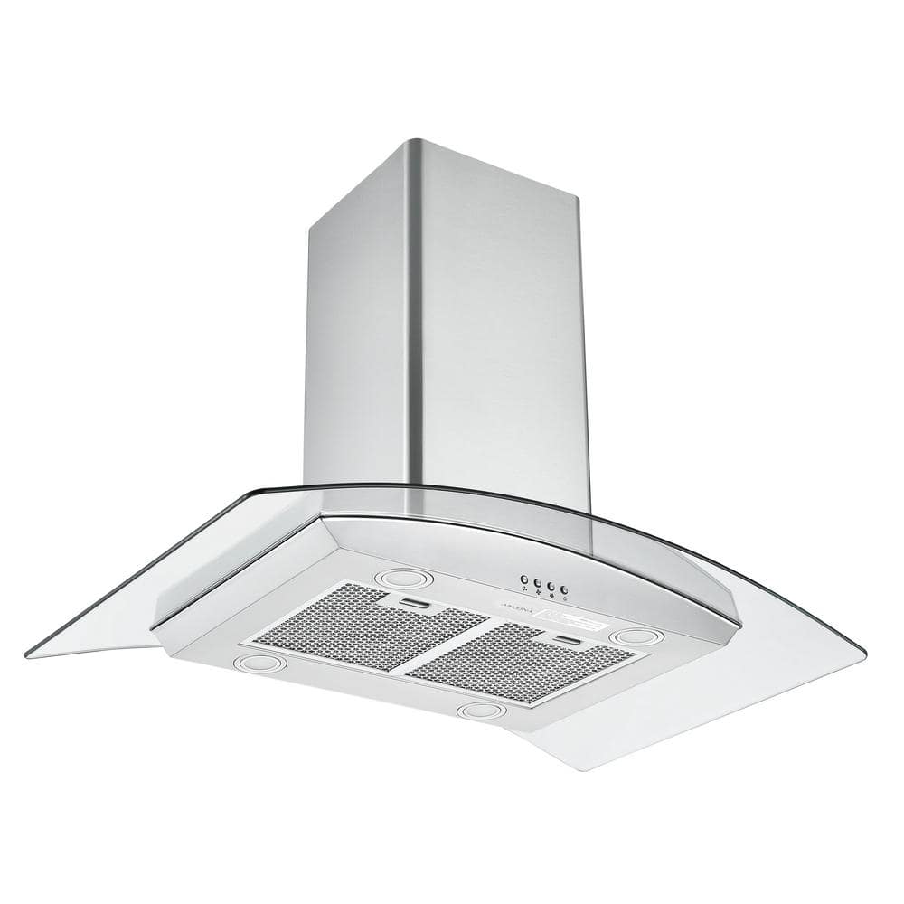 Ancona IGCC636 36 in. 620 CFM Convertible Island Glass Canopy Range Hood with LED Lights in Stainless Steel, Silver -  AN-1405