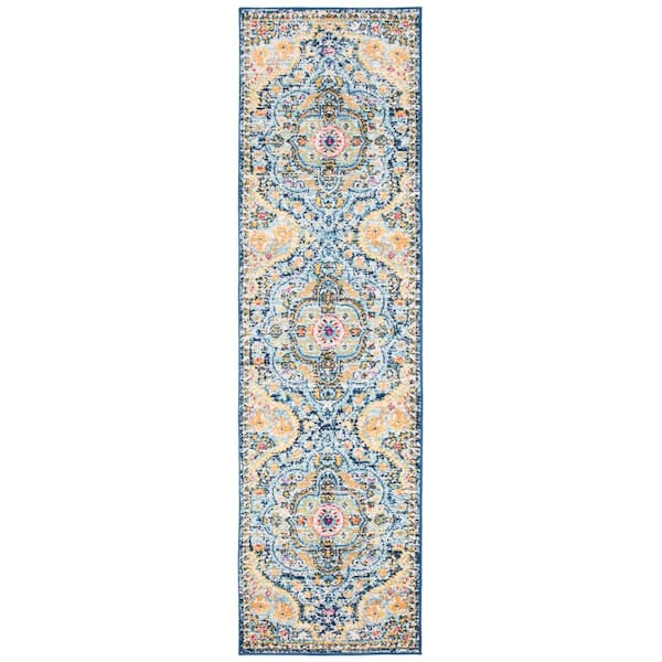 World Rug Gallery Distressed Vintage Bohemian 2 ft. x 7 ft. Navy Runner Rug