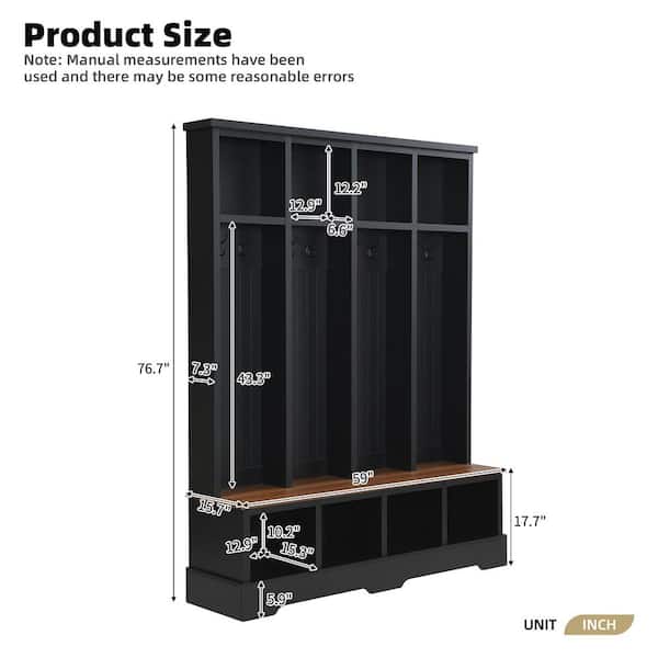 Harper & Bright Designs Modern 3-in-1 Black Wood Hall Tree with 8