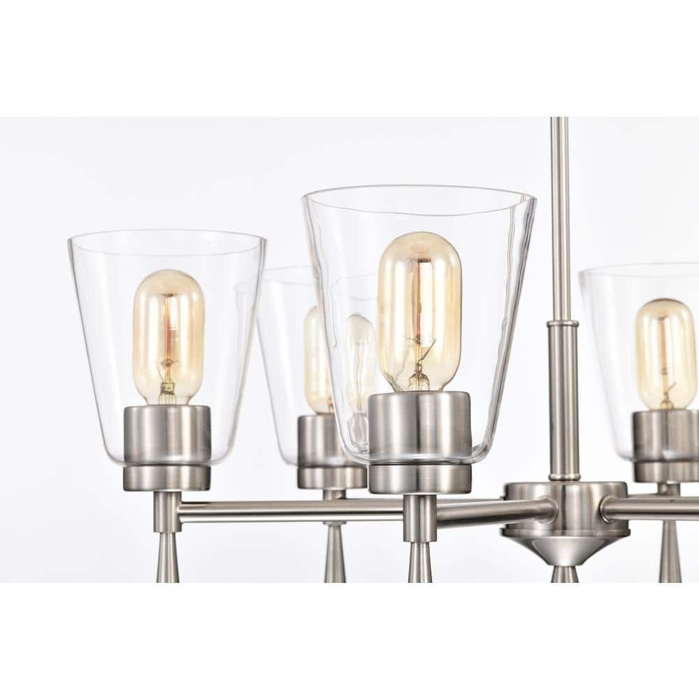 Brushed Nickel 6-Light Modern Chandelier with Clear Cone Glass Shades