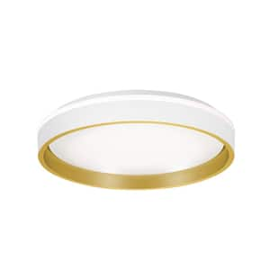 Rana 16 in. 100-Watt Contemporary White Integrated LED Flush Mount with Frosted Glass White Frosted Clear Shade