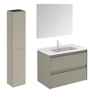 Ambra 31.6 in. W x 18.1 in. D x 22.3 in. H Single Sink Bath Vanity in Matte Sand with White Ceramic Top and Mirror