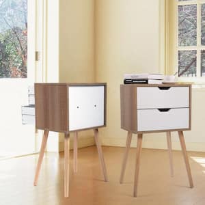 2-Drawer White Set of 2 Nightstand with Solid Wood Legs 15.7 in. x 11.9 in. x 28.1 in.
