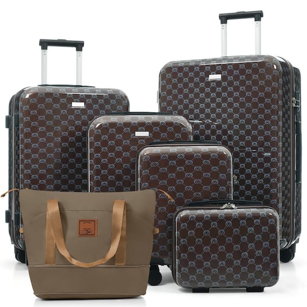 6-Piece Brown ABS Plastic Hardside Luggage Set with TSA Lock, 360° Smooth Rolling Wheels and Adjustable Handle