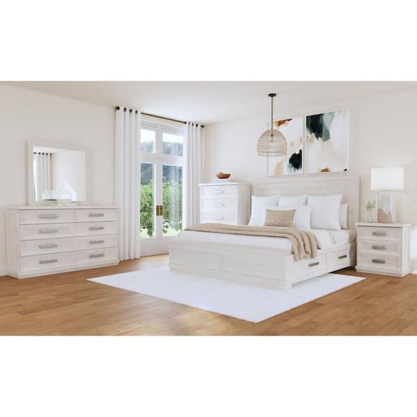 Rhiannon Antique White 3-Drawer 26 in. W Nightstand with USB