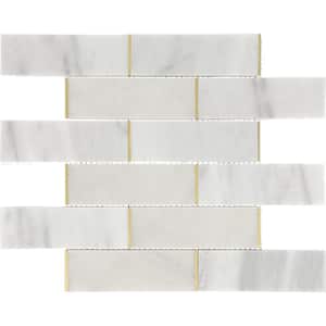 Lavaliere Alluring White Honed 12 in. x 15 in. Marble and Brass Brick Joint Mosaic Tile (4.65 sq. ft./Case)