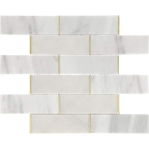 Daltile Lavaliere Alluring White Honed 12 in. x 15 in. Marble and Brass Brick Joint Mosaic Tile (4.65 sq. ft./Case)