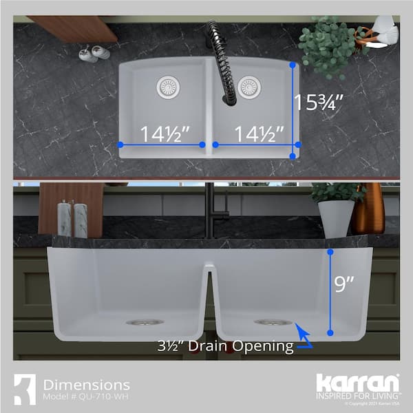 Karran Quartz Bisque 32 in. 50/50 Double Bowl Composite Undermount