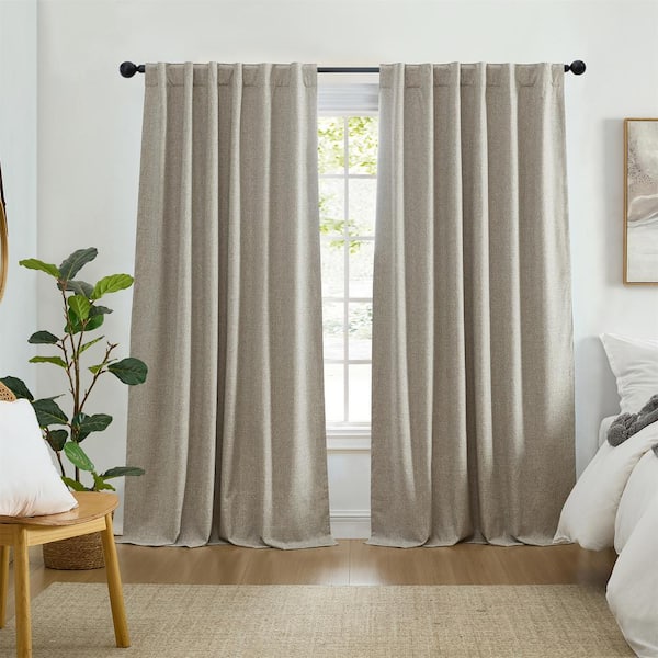 Solace Toast Polyester Solid Texture 52 in. W x 95 in. L Rod Pocket/Back Tab Indoor Max- Blackout Curtain (Single Panel)