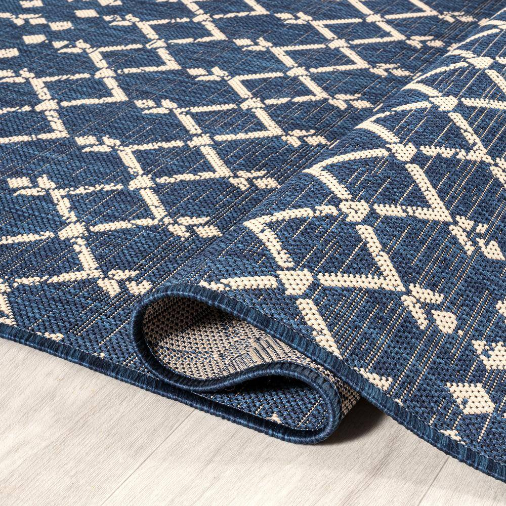 Boho-Chic Moroccan Tribal Navy/Beige Synthetic Area Rug