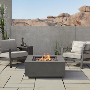 Aegean 36 in. x 15 in. Square Steel Propane Fire Pit Table in Weathered Slate with NG Conversion Kit