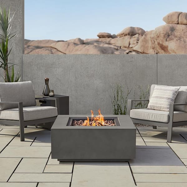Real Flame Aegean 36 in. x 15 in. Square Steel Propane Fire Pit Table in Weathered Slate with NG Conversion Kit
